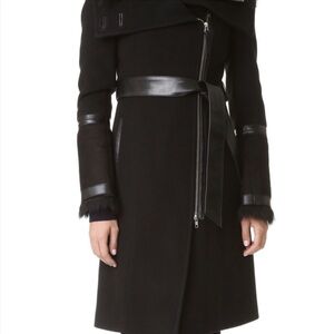 Mackage wool coat with lamb shearling collar and suede and shearling cuffs